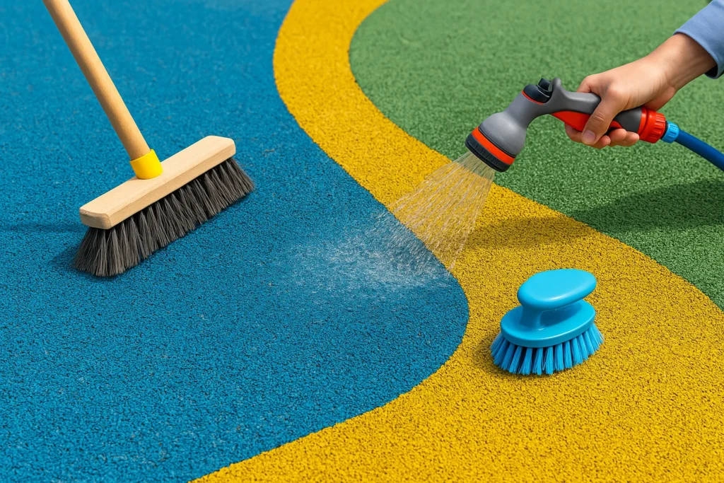 wetpour surface maintenance, wetpour cleaning tips, wetpour inspection checklist, facility manager playground maintenance, playground safety surfacing, wetpour repair, Turfgreen wetpour, Turfgreen Group, wetpour surfacing Roodepoort, wetpour surfacing Midrand, wetpour installers Roodepoort, playground surfacing Midrand, rubber playground surface cleaning, EPDM rubber surface care, playground safety inspection, safety surfacing maintenance Roodepoort